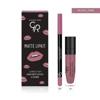 ست رژ لب مایع و خط لب گلدن رز Blush Pink