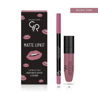ست رژ لب مایع و خط لب گلدن رز Blush Pink