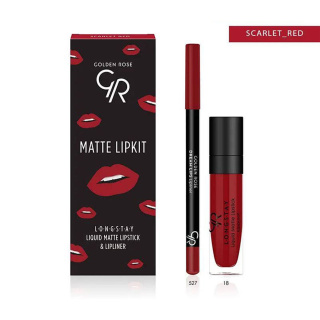 ست رژ لب مایع و خط لب گلدن رز Scarlet Red