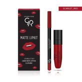 ست رژ لب مایع و خط لب گلدن رز Scarlet Red