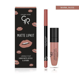 ست رژ لب مایع و خط لب گلدن رز Warm Nude